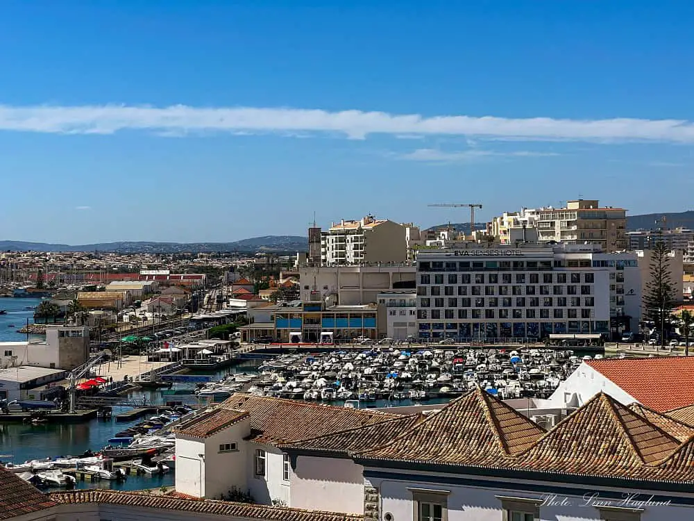 Hotels in Faro Marina overlooking the yachts.