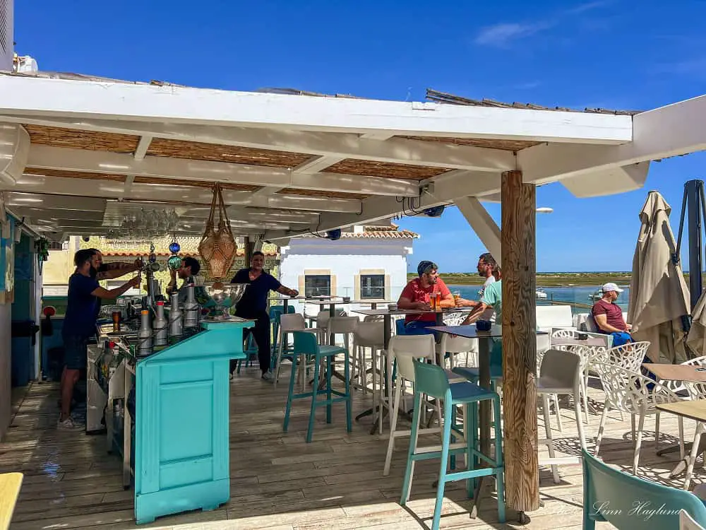 Bar in Cabanas Tavira with views of the Ria Formosa salt water lagoon.